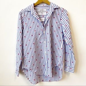 Frank & Eileen Frank Shirt Long Sleeves Polka Dot Striped Blue Button Up Small